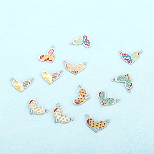 Stainless Steel Heart Enamel Painted Charms For DIY Jewelry Making Colorful Patterned Pendant Accessories