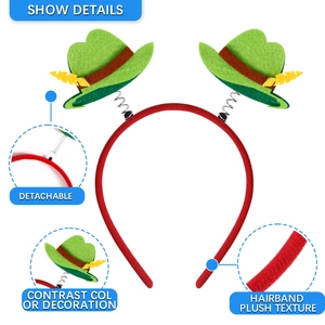 Oktoberfest red headband with detachable green Tyrolean hats and plush texture detail