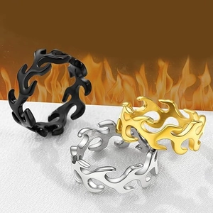 Flame Ring Stainless Steel Hollow Burning Design Hip Hop Punk Style Band Jewelry For Men Women