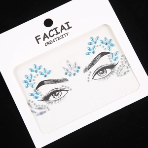 Blue and white floral acrylic face gems stickers for creative makeup masquerade events
