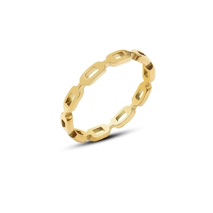 Modern 18k gold plated hollow rectangle chain ring in a minimalist stainless steel style
