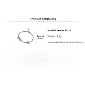Detailed specs of the zircon flower pendant bracelet with size and material details