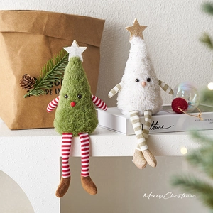 Creative plush Christmas tree doll ornaments with long legs for festive desktop decor