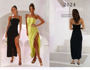 Vues détaillées de la robe dos nu à fente avec volants en couleurs noir et vert clair