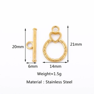 Detailed size specifications for gold stainless steel heart toggle clasp jewelry finding