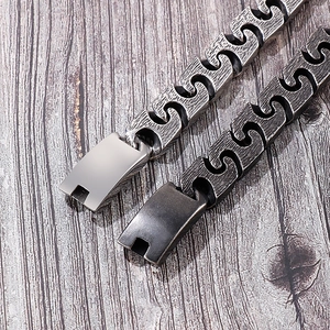 Vintage punk geometric interlocking wave link bracelets in silver and charcoal steel