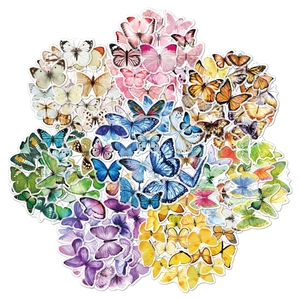 Detailed arrangement of colorful butterfly sticker set in a circular pattern on white base