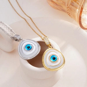 18K gold plated copper Evil Eye necklace with crystal triangle pendant for women