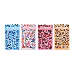 Set of colorful creative butterfly scrapbooking stickers in blue pink red and vintage tones