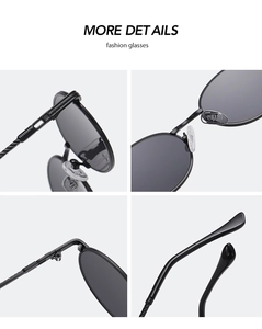 Detailansicht der Punk-Oval-Sonnenbrille mit Metallscharnieren und Silikon-Nasenpads