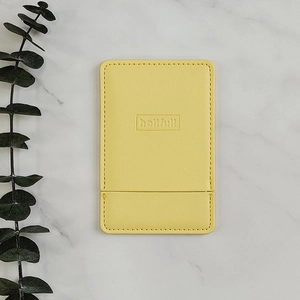 Slim portable square stainless steel makeup mirror with yellow PU leather sleeve