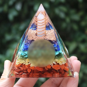 Orgonite Crystal Pyramid Energy Generator With Resin Natural Stone Chips Copper Coil Point Healing Home Office Decor