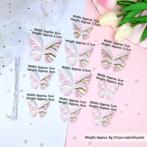 Detailed sizes of pink gradient butterfly cake toppers with gold foil and pearls