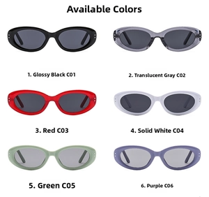 Vue détaillée de lunettes de soleil œil-de-chat ovales en six couleurs de monture