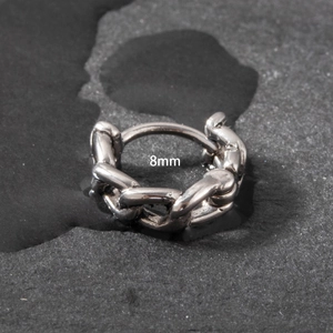 Retro stainless steel cuban chain hoop earrings with 8mm inner diameter silver finish