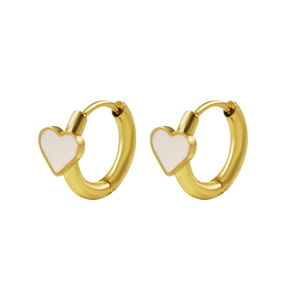 Boucles d'oreilles créoles dorées minimalistes avec pendentifs cœur en émail blanc