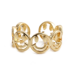 Adjustable gold smiley face ring with hollow minimalist hip-hop design for women