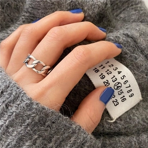 Minimalist S925 sterling silver Cuban chain ring with a polished hollow design for women