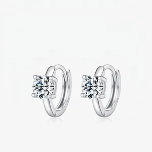 Créoles En Moissanite Argent Sterling 925 VVS1 Couleur D Rond Bijoux De Luxe Pour Femmes Boucles D Oreilles Fines