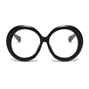 Classic oversized round black frame fashion glasses for women with transparent lenses