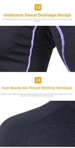 Detail of underarm breathable mesh and four-needle six-thread stitching on gym wear
