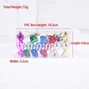 Set of 6 colorful candy-shaped Christmas tree ornaments in various glossy metallic finishes