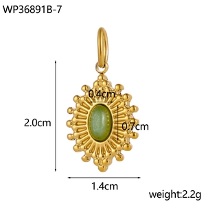 Detail of gold oval pendant with turquoise inlay showing 2.0cm length and 1.4cm width