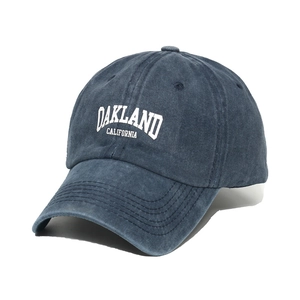 Vintage navy blue washed cotton baseball cap with white Oakland California printing