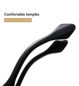 Detail of ergonomic black glasses temples with non-slip design and comfortable fit