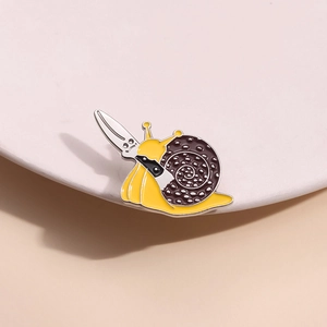Creative yellow snail with knife enamel pin accessory for clothing and backpacks
