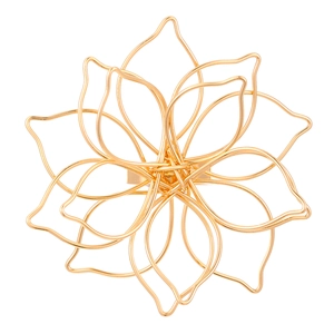 Elegant gold metal napkin ring with multilayer lotus flower design and hollow woven lines