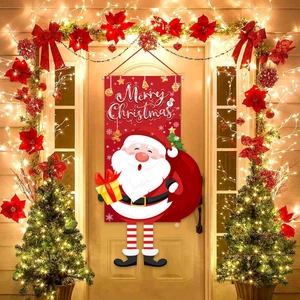 Striscione natalizio per porta con Babbo Natale e scritta di auguri Merry Christmas
