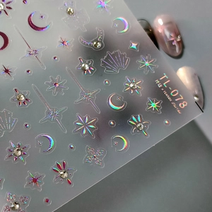 5D stereoscopic laser holographic star moon nail stickers with rainbow chrome finish