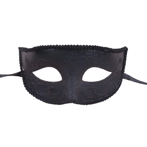 Classic black Venetian half-face masquerade mask with floral textures and glitter details