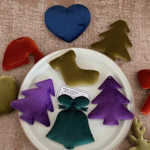 Colorful velvet Christmas ornaments set including tree, bell, and deer shapes for DIY decor