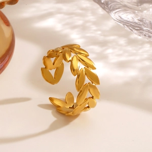 Verstellbarer Ring aus 18K vergoldetem Edelstahl mit Weizenähren-Blatt-Design für Damen