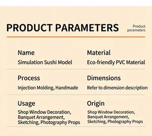 Technical specifications of PVC simulation sushi models for display and photography props