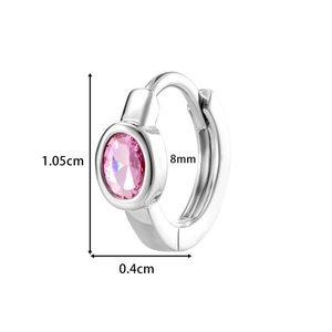 Silver hoop earrings with pink oval zircon, 8mm inner diameter and 1.05cm height