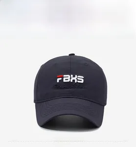 Front detail of quick-dry baseball cap with FBKS embroidery and curved brim design