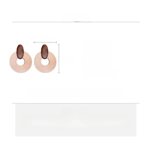 Detailed size specifications of oversized geometric wooden hoop earrings in coffee brown