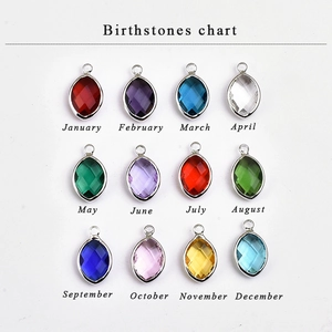 Marquise cut birthstone charms chart with 12 colors in silver metal settings