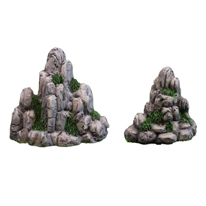 Miniature resin rockery set with green moss for aquarium and micro landscape decor