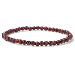 Polished 4mm dark red garnet natural stone beaded bracelet with minimalist elastic cord