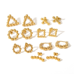 Minimalist 18k gold plated stainless steel geometric ball stud and hoop earring set