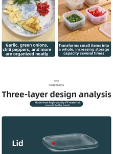 Transparent PP food storage box with lid showing stacked layers for kitchen organization