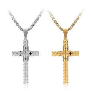 Collier Pendentif Croix Acier Titane Cylindrique Religieux Hip Hop Bijoux Pour Hommes Femmes