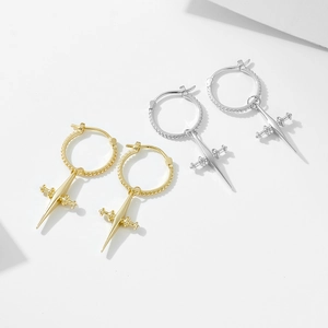 925 silver cross hoop earrings in gold and silver finish with punk style pendants