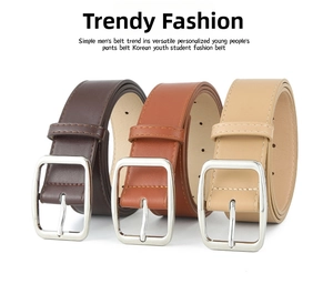 Detailed view of three vintage PU leather belts with classic silver square metal buckles