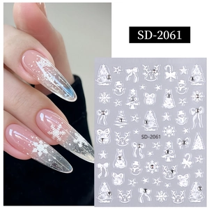 Stickers ongles 5D Noël avec flocons de neige, rennes et strass brillants SD-2061