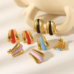 Chic 18k gold plated stainless steel enamel stud earrings in four vibrant colors